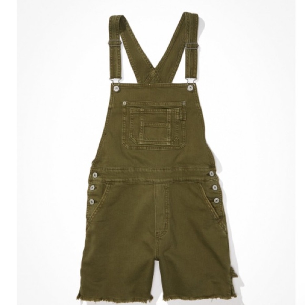 American Eagle stretch baggy overall short olive color size medium